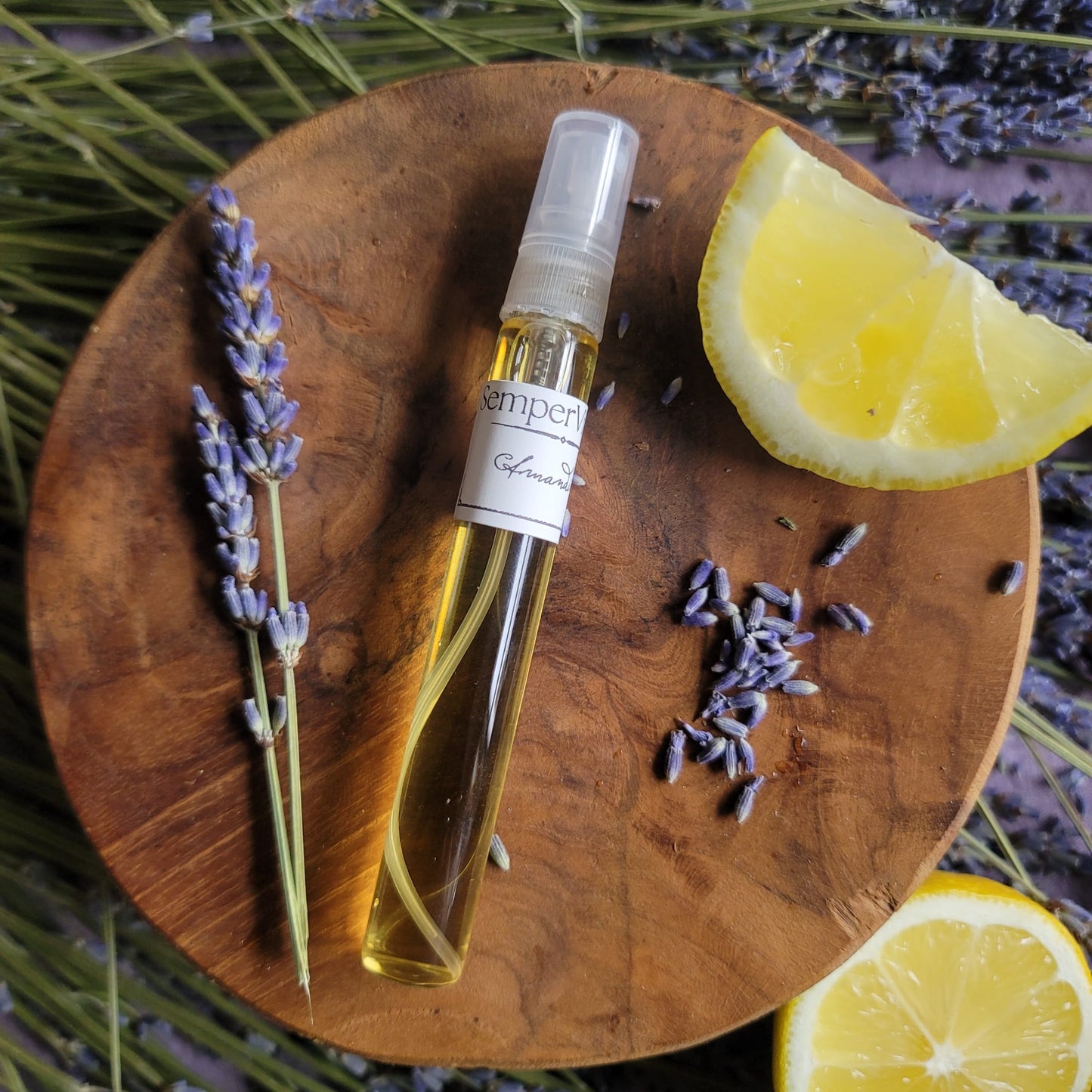 Natural perfume travel spray with lavender and rosemary accents