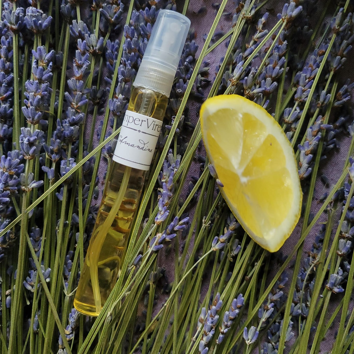 Natural perfume travel spray with lavender and rosemary accents